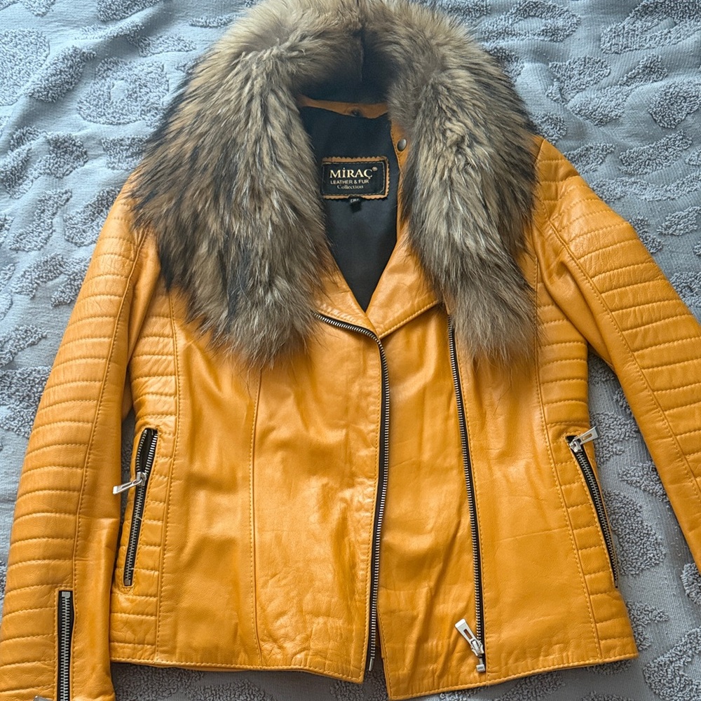 Leather Moto Jacket in Mustard